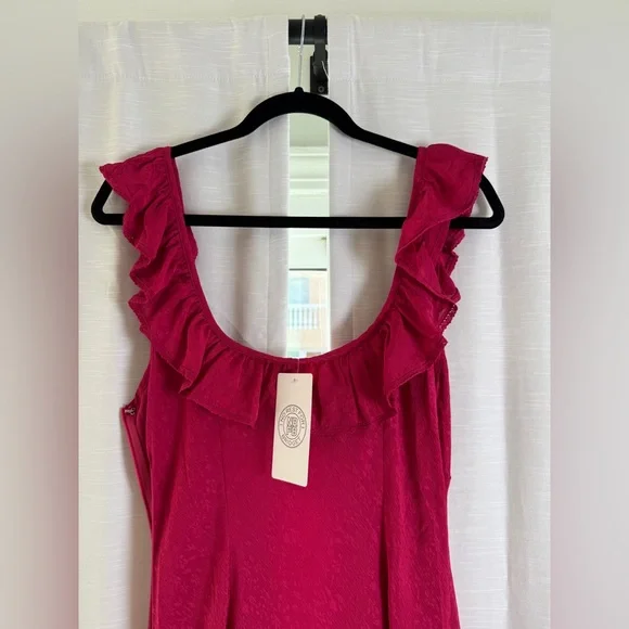 Loucia Pink Ruffle Midi Dress | Romantic Date Night, Cocktail Holiday NWT Size M - Picture 8 of 12